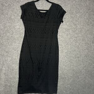 Bongo Black Lace Dress, Size L Short sleeves, scoop neck - Little Black Dress